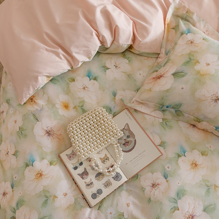 91家纺网 家纺一手货源 找家纺 2025新款全棉纯棉【如梦令】红金裸盖棉四件套【标准号全网控价（折后券后）不低于199元】 春意浓