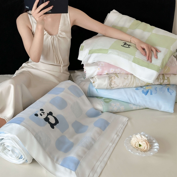 91家纺网 家纺一手货源 找家纺 茧羽世家 2025新款天丝银萃沁氧抗菌系列夏被子被芯 组合