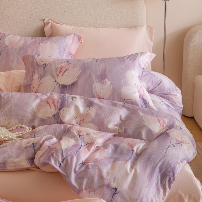 91家纺网 家纺一手货源 找家纺 2025新款全棉纯棉【如梦令】红金裸盖棉四件套【标准号全网控价（折后券后）不低于199元】 紫锦柔蔓