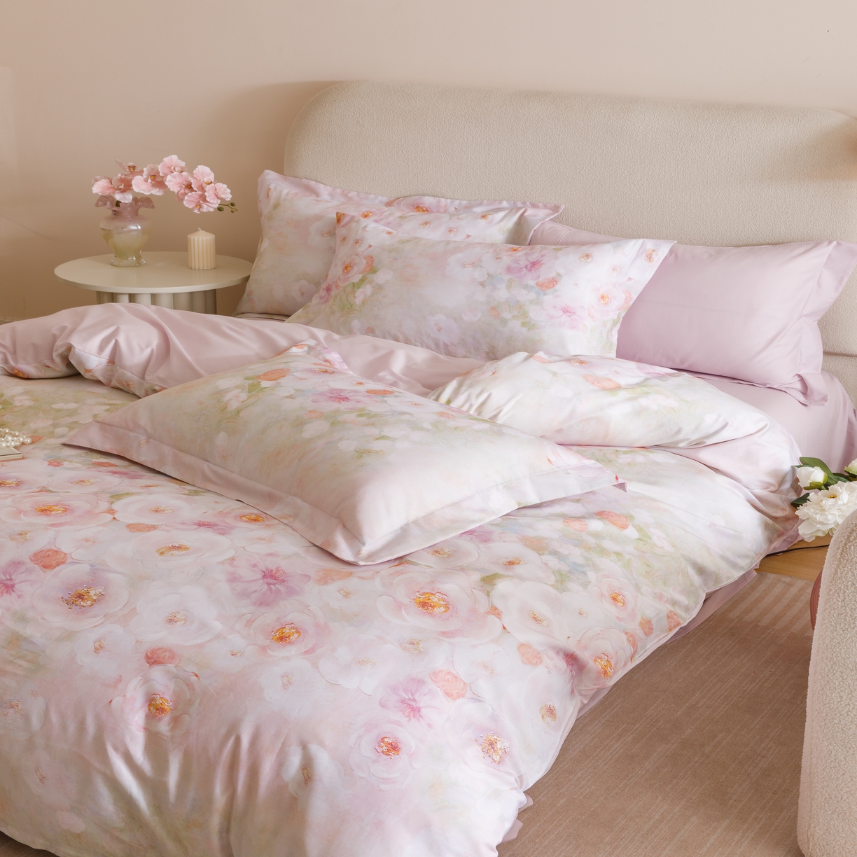 91家纺网 家纺一手货源 找家纺 2025新款全棉纯棉【如梦令】红金裸盖棉四件套【标准号全网控价（折后券后）不低于199元】 繁花漫漫