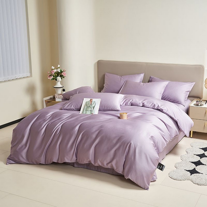 91家纺网 家纺一手货源 找家纺 暖芯家纺 2025新款60S黑标全棉四件套 木槿紫