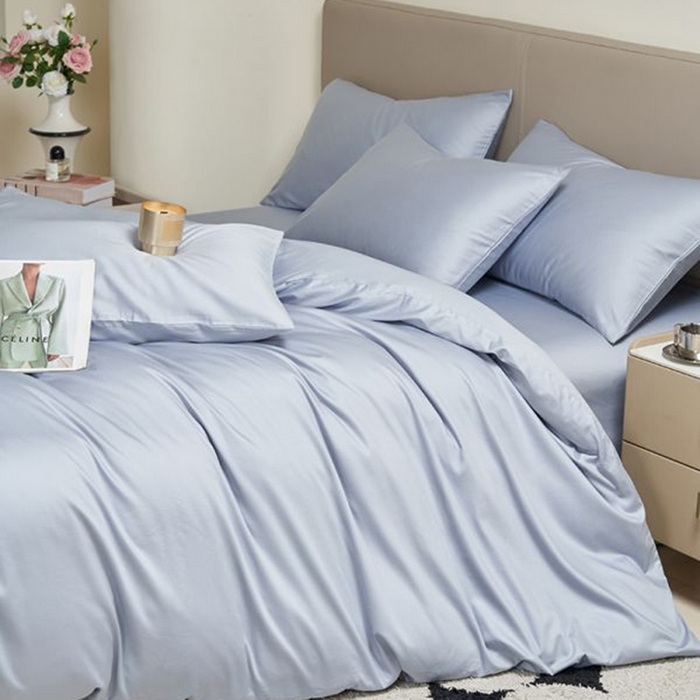 91家纺网 家纺一手货源 找家纺 暖芯家纺 2025新款60S黑标全棉四件套 浅蓝灰