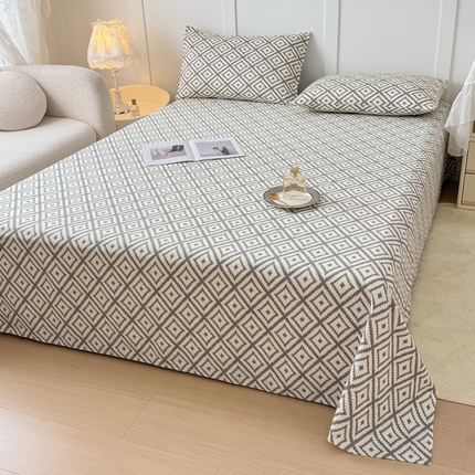 91家纺网 家纺一手货源 找家纺 KA家纺 2025夏季新款纯棉全棉老粗布凉席（起球包退） 菱格灰