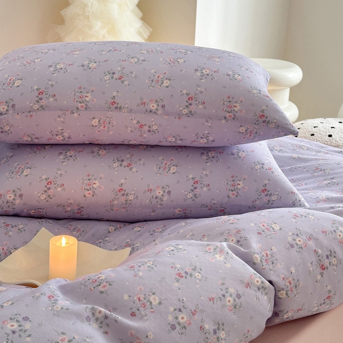 91家纺网 家纺一手货源 找家纺 塞纳 2026新款.全棉有氧双层纱四件套-场景一 汀花里-紫