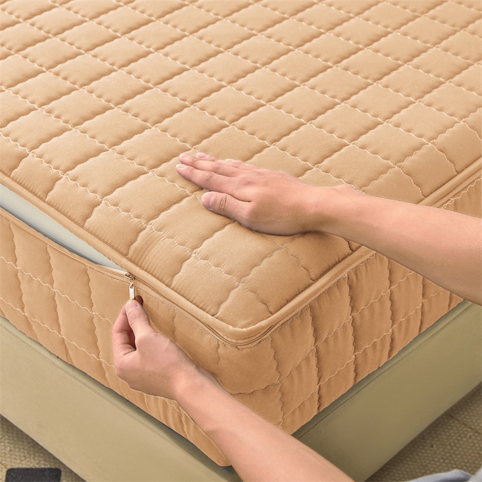 91家纺网 家纺一手货源 找家纺 欧邦 2025新款水洗原棉六面全包夹棉床笠 羊驼色