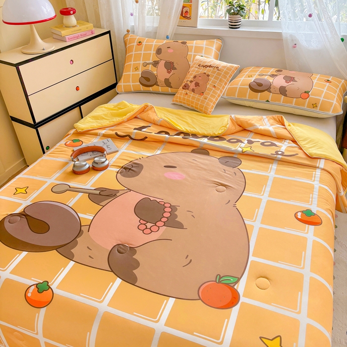 91家纺网 家纺一手货源 找家纺 ds生活馆 2025新款A类大版卡通凉感丝夏被 木鱼巴拉