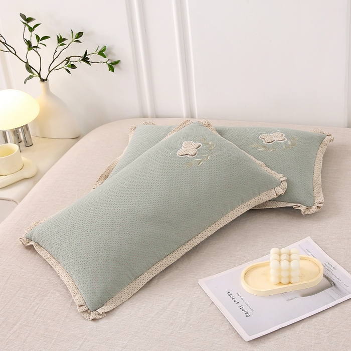 91家纺网 家纺一手货源 找家纺 珍贝家纺 2025新款A类全棉双层纱荞麦枕-蝶舞 蝶舞-绿色