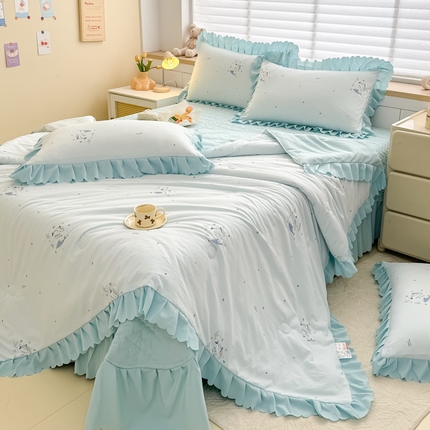 慕克斯 2025新款奶小棉韩版床盖款夏被四件套 海豚之恋-兰