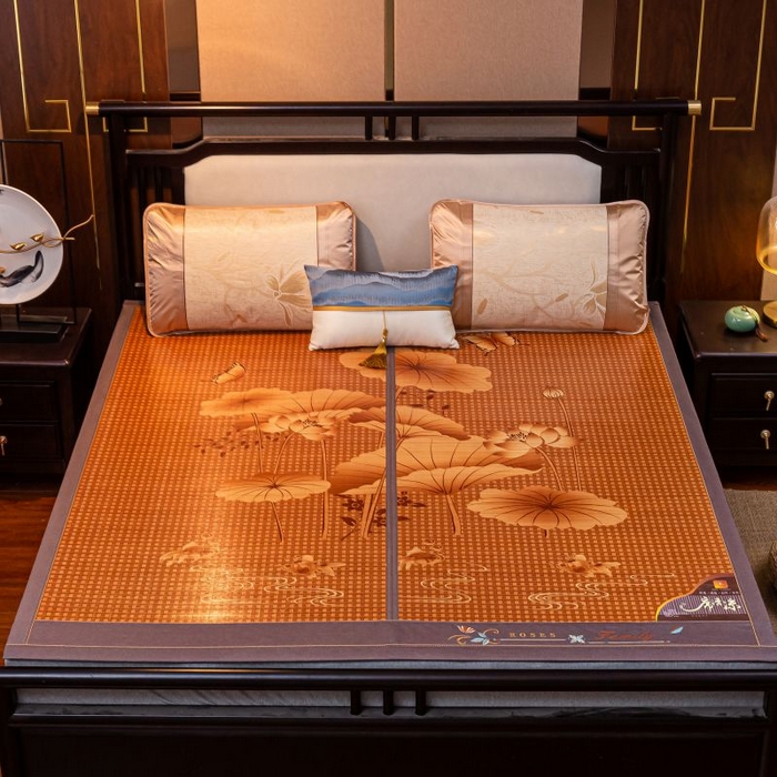 91家纺网 家纺一手货源 找家纺 （总）新月家纺（锦威郎） 2025新款年年有余碳化刺绣双面席竹席