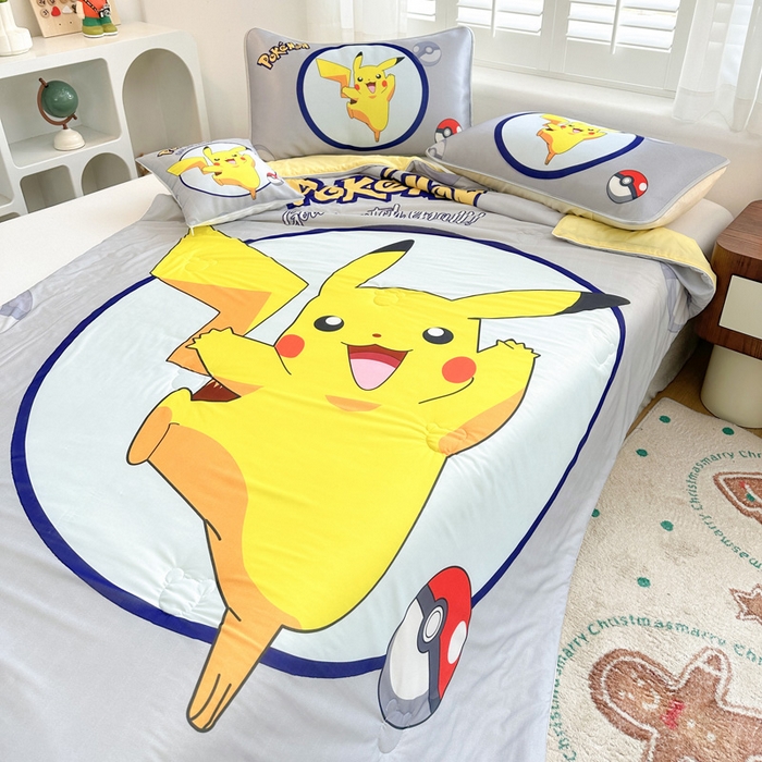 91家纺网 家纺一手货源 找家纺 ds生活馆 2025新款A类大版卡通凉感丝夏被 宝可梦