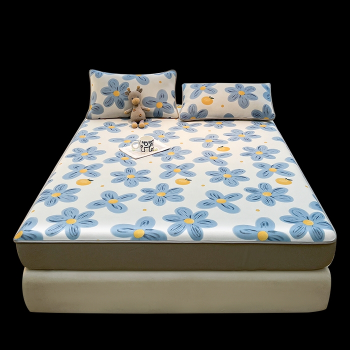 91家纺网 家纺一手货源 找家纺 2025春夏新款独家研发太空层凉感软席冰丝印花凉席床笠款 向阳花