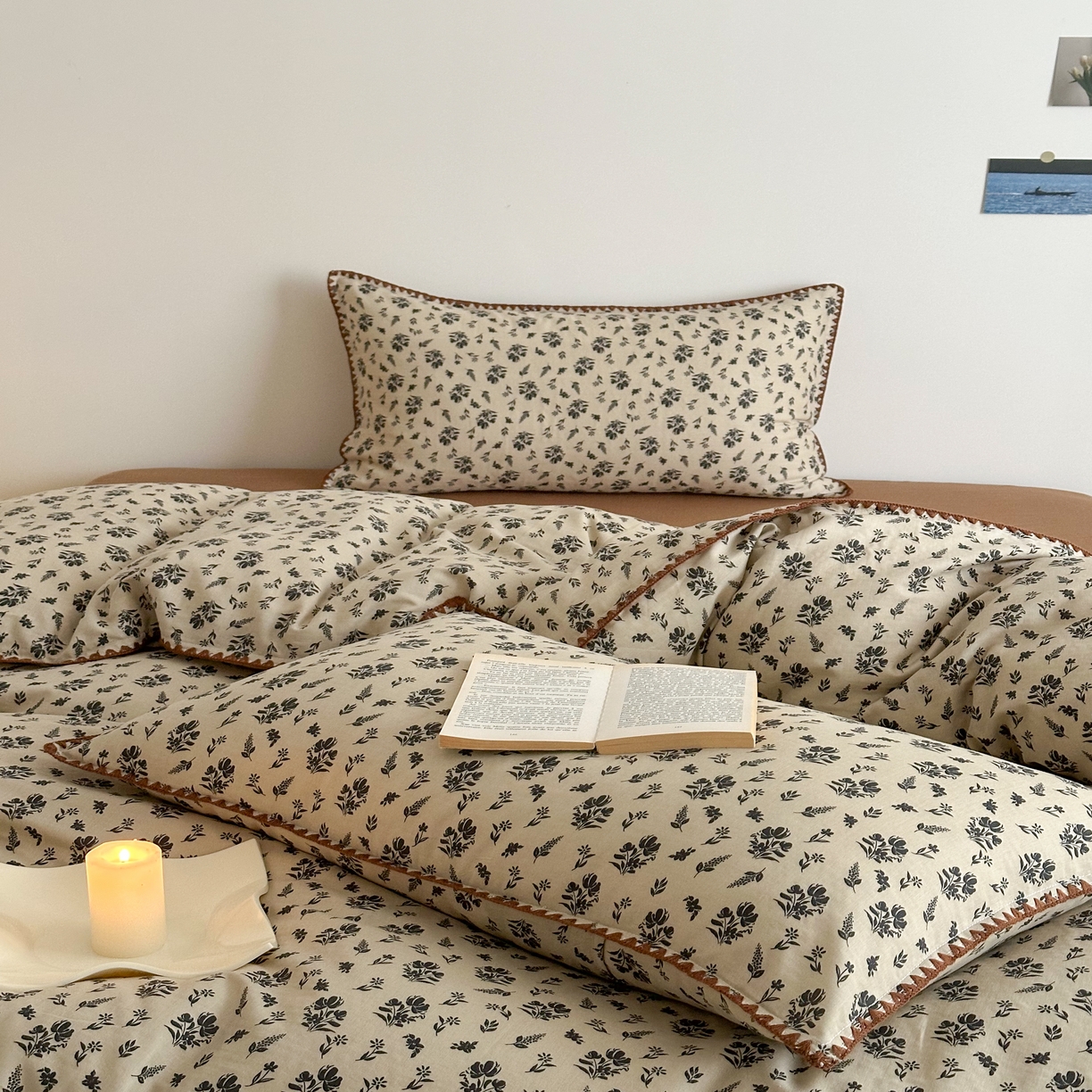 91家纺网 家纺一手货源 找家纺 2025新款工艺款全棉双层纱小清新贝壳边四件套 婉墨