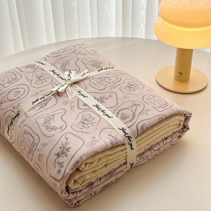 91家纺网 家纺一手货源 找家纺 塞纳 2026新款.全棉有氧双层纱四件套-场景一 浪漫主义-灰