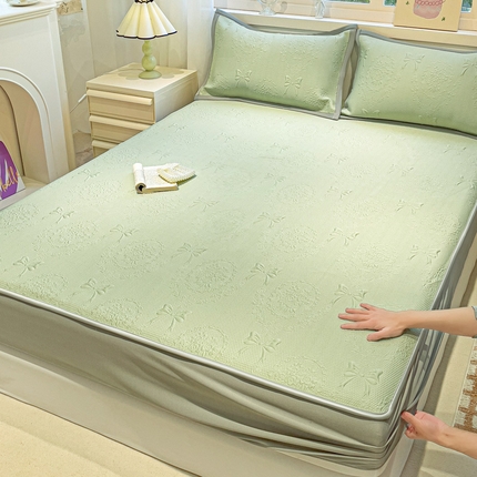 富馨莱 2025新款A类480克PE凉感凉豆豆凉席三件套和单件床笠款 蝴蝶結-绿