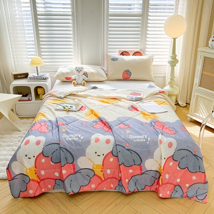 好梦来家纺（原锦茂家纺） 2025新款印花凉感丝抗菌夏被 草莓兔