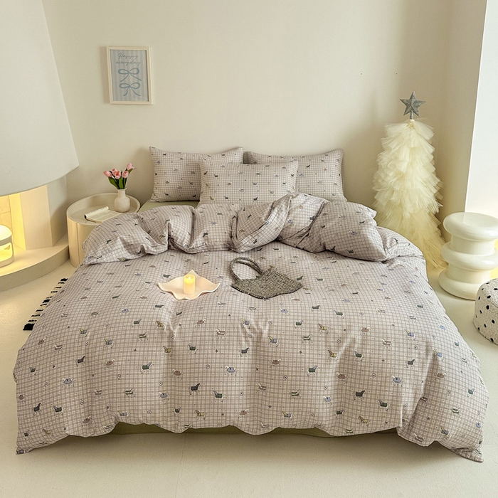 91家纺网 家纺一手货源 找家纺 塞纳 2026新款.全棉有氧双层纱四件套-场景一 追觅-黄