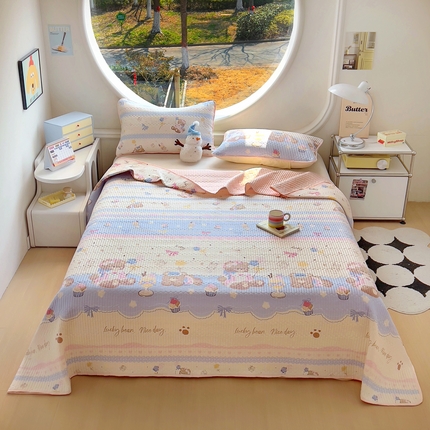 昊川家纺 2025新款时尚印花全棉床盖单被套四件套学生床盖套件 可爱熊