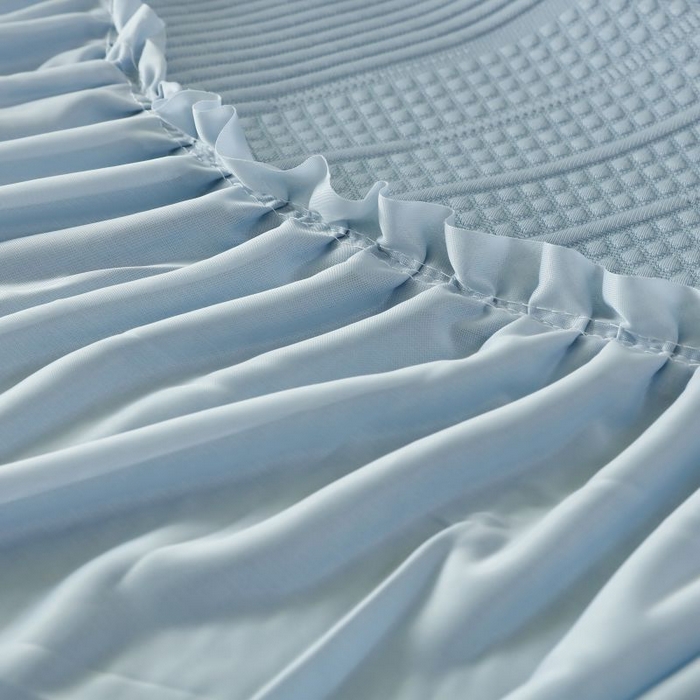 91家纺网 家纺一手货源 找家纺 2025新款亲肤流星雨冰丝席床裙 蓝色