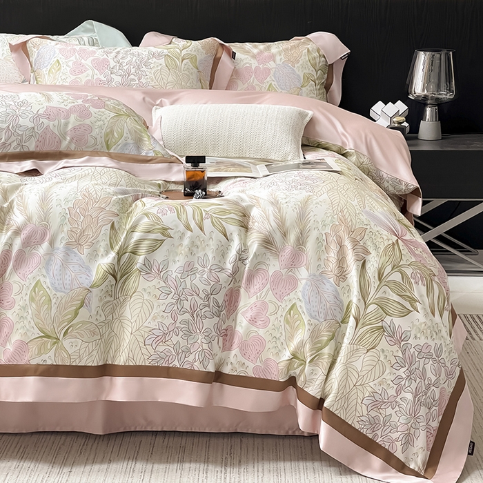 91家纺网 家纺一手货源 找家纺 2025夏季A类天丝棉夹棉床盖床笠四件套全棉纯棉纯色长绒棉真丝保护罩高级感床上用品 苏茵