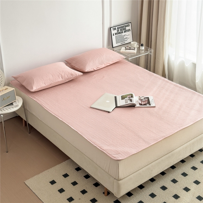 91家纺网 家纺一手货源 找家纺 法芙娜家纺 2025新款全棉40S水洗棉床垫 粉色