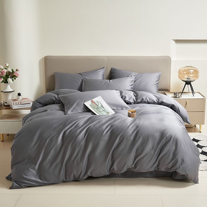 91家纺网 家纺一手货源 找家纺 暖芯家纺 2025新款60S黑标全棉四件套 远山灰