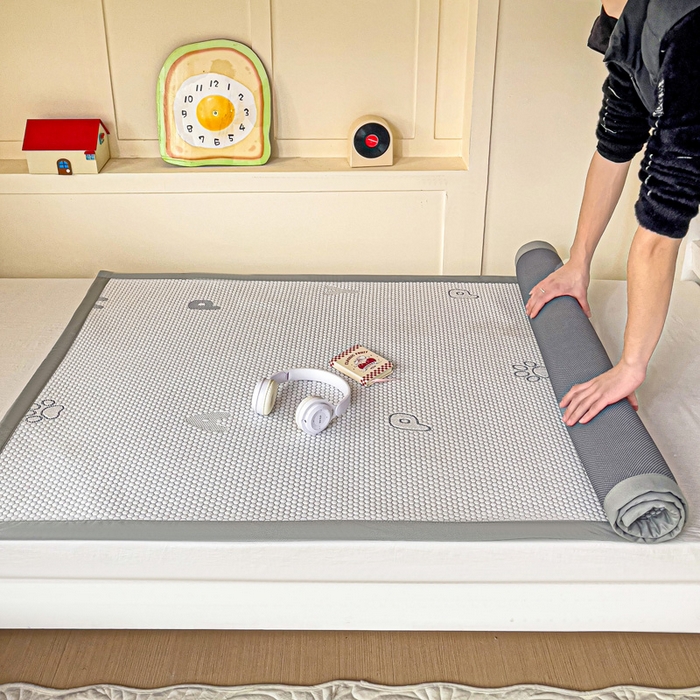 91家纺网 家纺一手货源 找家纺 富馨莱 2025新款A类480克PE凉感凉豆豆凉席三件套和单件学生款 呆呆狗