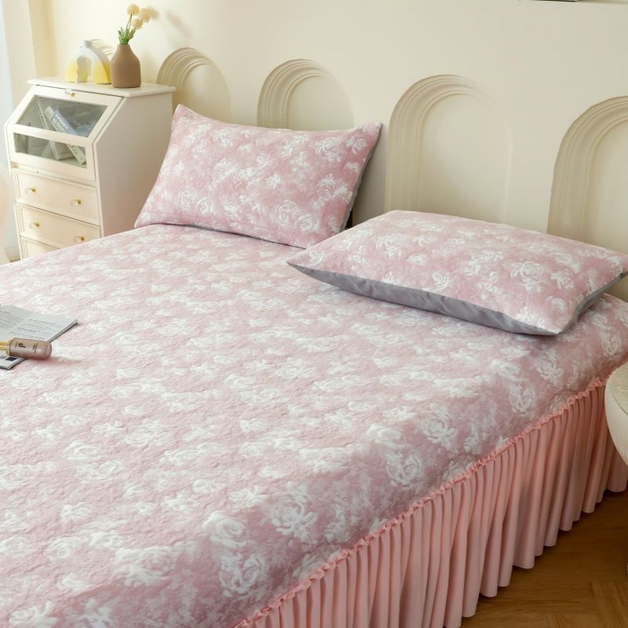 91家纺网 家纺一手货源 找家纺 （总）2025新款玫瑰亲肤冰丝席床裙