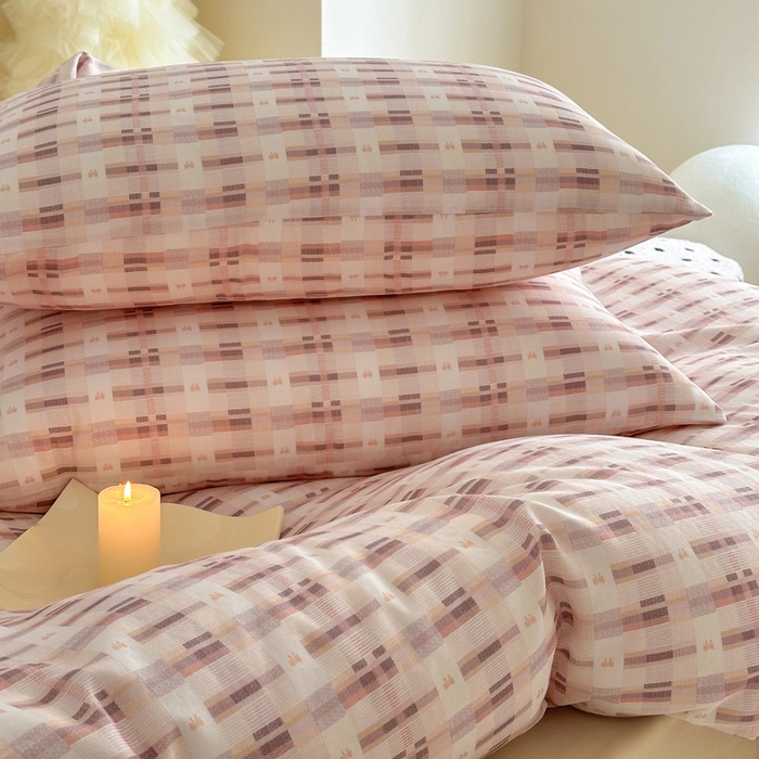 91家纺网 家纺一手货源 找家纺 塞纳 2026新款.全棉有氧双层纱四件套-场景一 云缦-咖