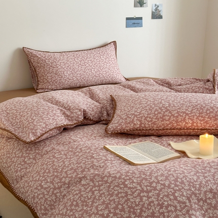 91家纺网 家纺一手货源 找家纺 （总）2025新款春夏新品工艺款全棉双层纱贝壳边四件套