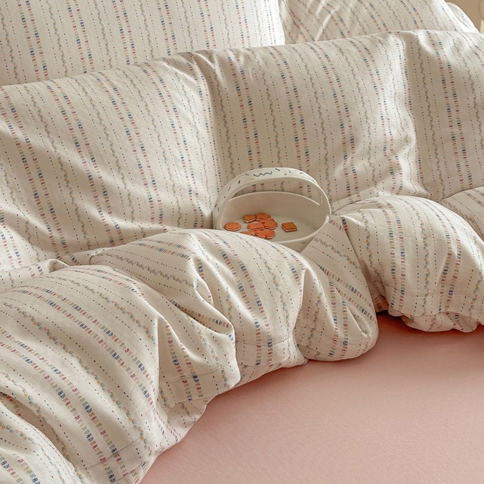 91家纺网 家纺一手货源 找家纺 塞纳 2026新款.全棉有氧双层纱四件套-场景一 绛妍-米