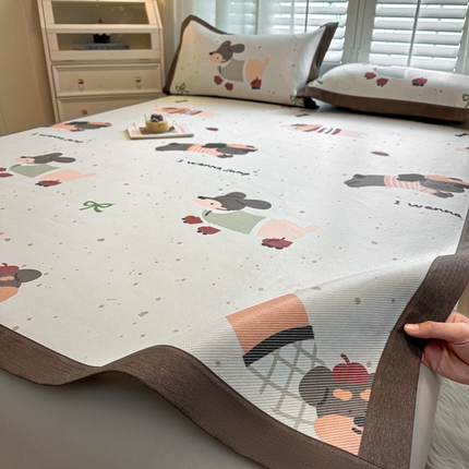 席佬大 2025新款高克重卡通数码印花冰藤席床席床笠款 可爱狗狗-平铺款