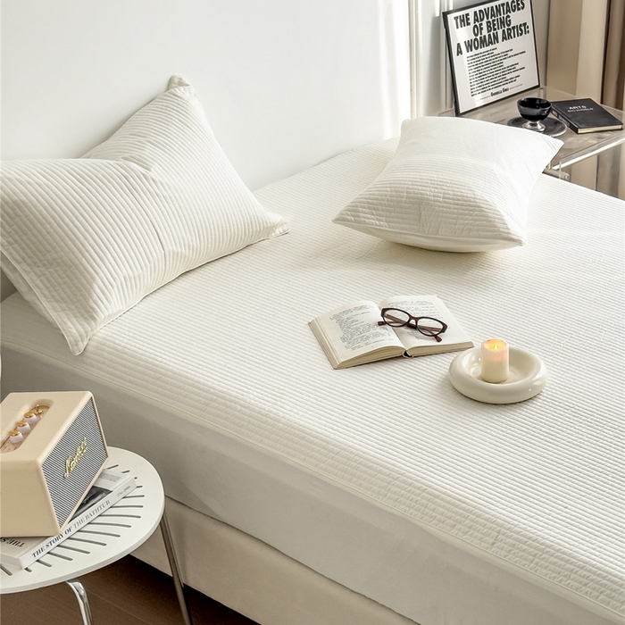 91家纺网 家纺一手货源 找家纺 法芙娜家纺 2025新款全棉40S水洗棉床笠 白色