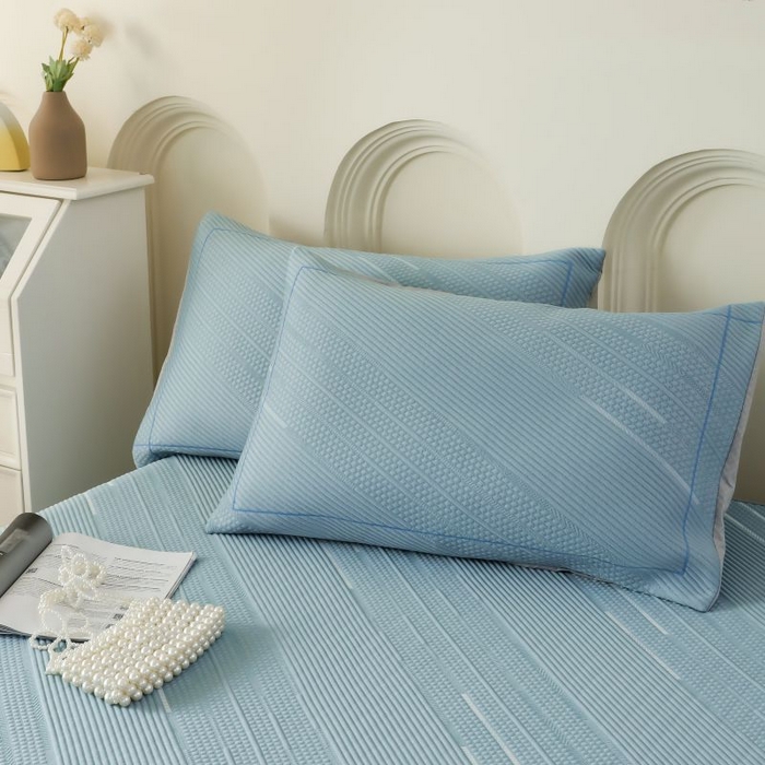 91家纺网 家纺一手货源 找家纺 2025新款亲肤流星雨冰丝席床裙 蓝色