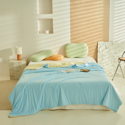 2025新款凉感丝清凉大豆夏被夏凉被空调被大豆夏被凉席四件套-熊猫冻冻被 冻冻被-天蓝拼奶黄