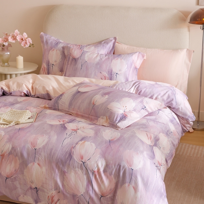 91家纺网 家纺一手货源 找家纺 2025新款全棉纯棉【如梦令】红金裸盖棉四件套【标准号全网控价（折后券后）不低于199元】 紫锦柔蔓