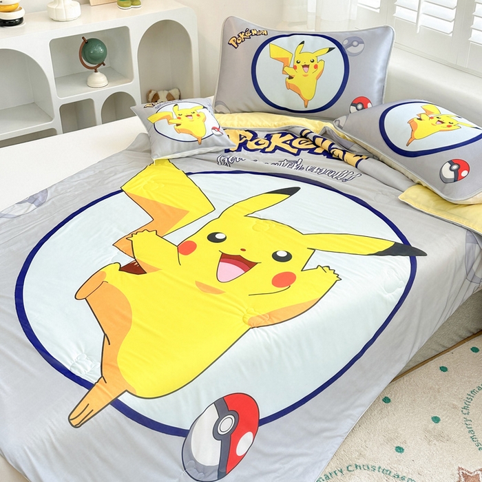 91家纺网 家纺一手货源 找家纺 ds生活馆 2025新款A类大版卡通凉感丝夏被 宝可梦