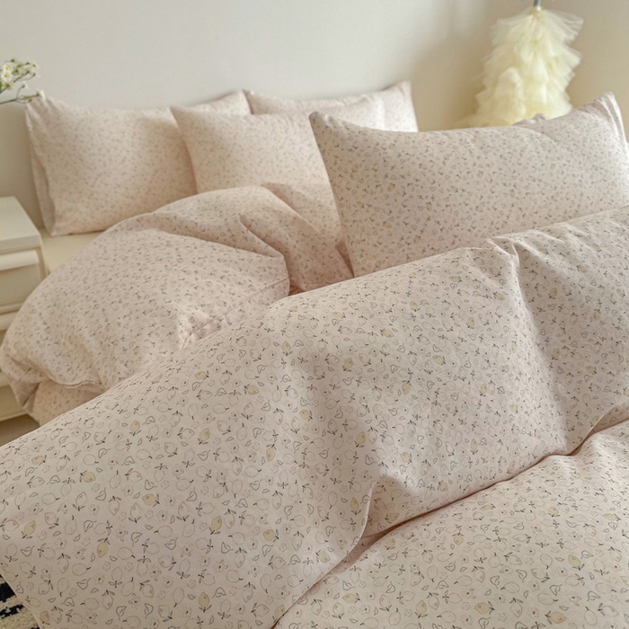 91家纺网 家纺一手货源 找家纺 塞纳 2026新款.全棉有氧双层纱四件套-场景一 柠语-桔