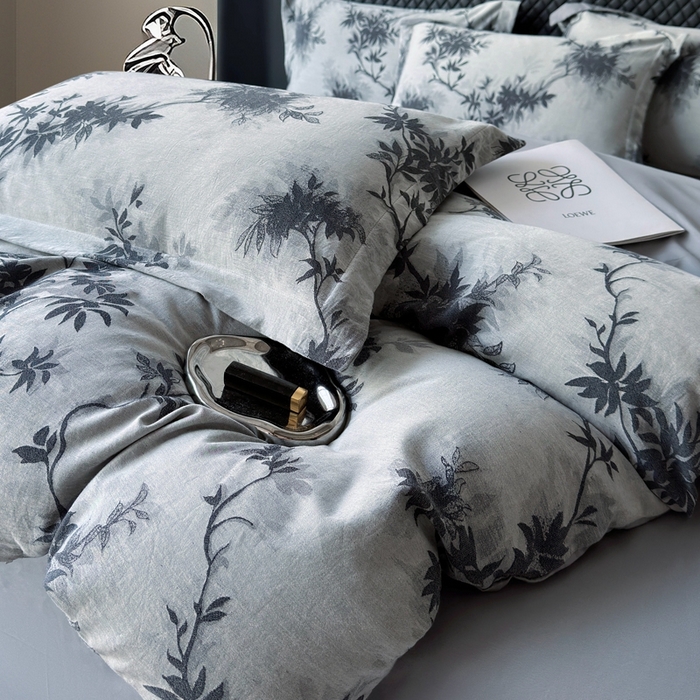 91家纺网 家纺一手货源 找家纺 朵希曼 2025新款轻奢全棉提花系列四件套 南枝-蓝