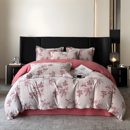 朵希曼 2025新款轻奢全棉提花系列四件套 晚棠 红