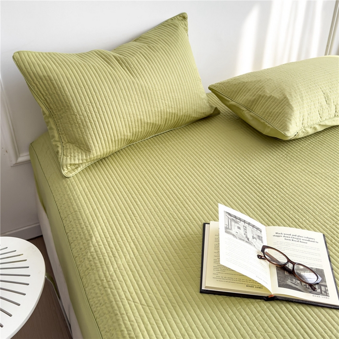 91家纺网 家纺一手货源 找家纺 法芙娜家纺 2025新款全棉40S水洗棉床笠 抹茶色