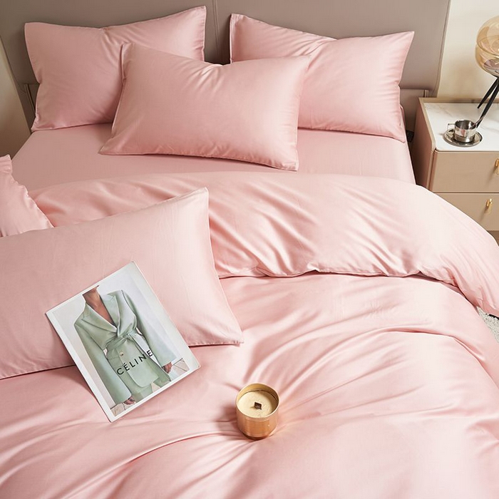 91家纺网 家纺一手货源 找家纺 暖芯家纺 2025新款60S黑标全棉四件套 暖心粉