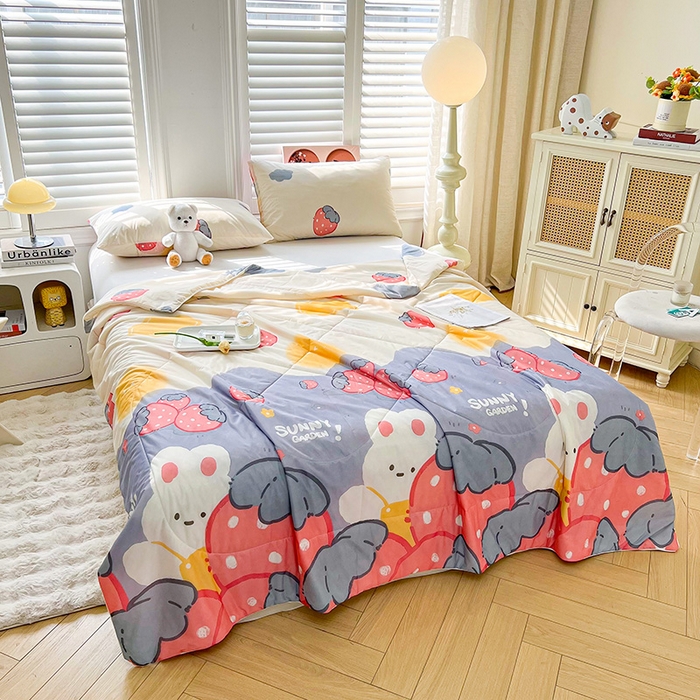 91家纺网 家纺一手货源 找家纺 好梦来家纺（原锦茂家纺） 2025新款印花凉感丝抗菌夏被 草莓兔