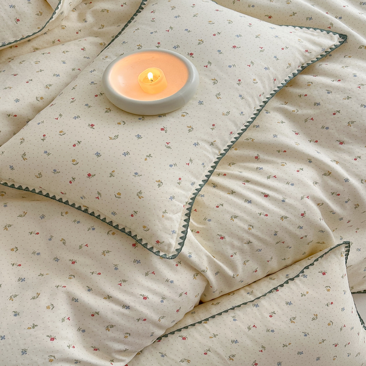 91家纺网 家纺一手货源 找家纺 2025新款工艺款全棉双层纱小清新贝壳边四件套 夏日