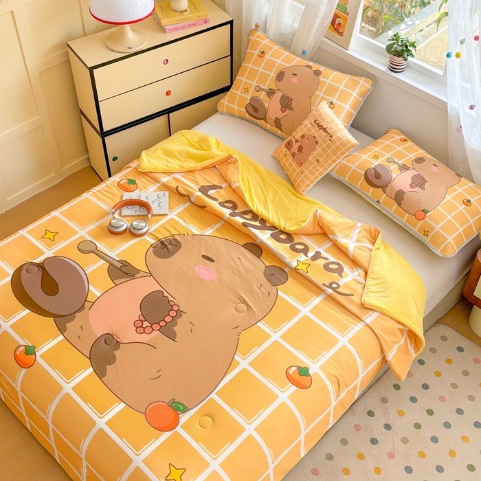 91家纺网 家纺一手货源 找家纺 ds生活馆 2025新款A类大版卡通凉感丝夏被 木鱼巴拉