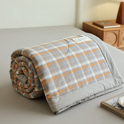 雯雨家纺 2025新款A类无印风里外全棉纯棉水洗棉新疆棉花夏被夏凉被空调被 南国-灰