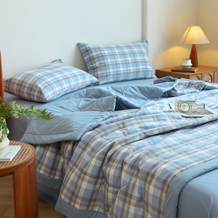 91家纺网 家纺一手货源 找家纺 雯雨家纺 2025新款A类无印风里外全棉纯棉水洗棉新疆棉花夏被夏凉被空调被 海域兰