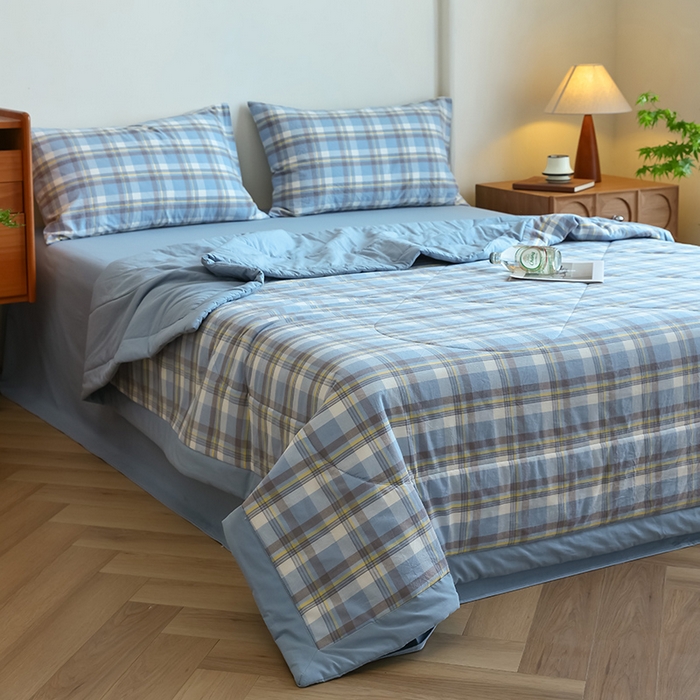 91家纺网 家纺一手货源 找家纺 雯雨家纺 2025新款A类无印风里外全棉纯棉水洗棉新疆棉花夏被夏凉被空调被 海域兰