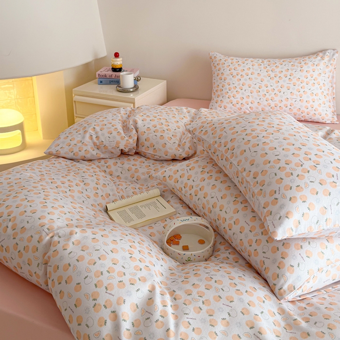 91家纺网 家纺一手货源 找家纺 塞纳 2026新款.全棉有氧双层纱四件套-场景一 大橘大利-桔