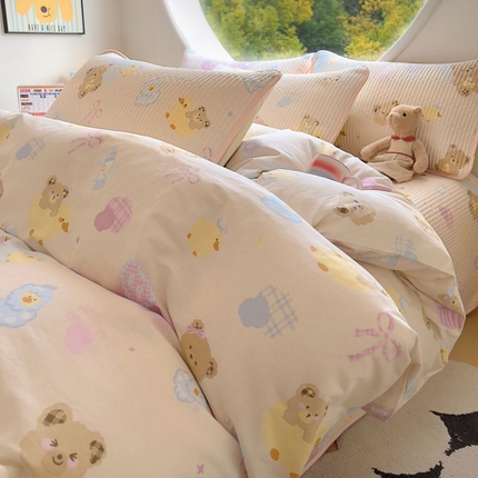 91家纺网 家纺一手货源 找家纺 （总）昊川家纺 2025新款时尚印花全棉床盖单被套四件套学生床盖套件