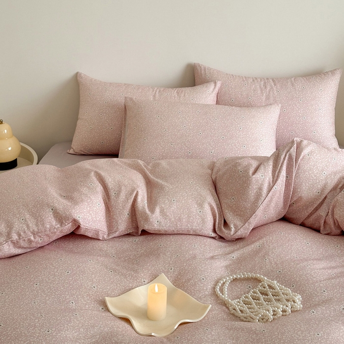 91家纺网 家纺一手货源 找家纺 塞纳 2026新款.全棉有氧双层纱四件套-场景一 流薇纱-红